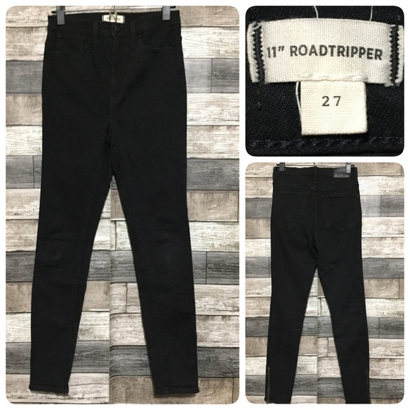 Madewell 11” Roadtripper Jeans Women’s 27 Black Denim Stretch Ankle Zippers - Picture 1 of 10